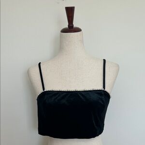 Urban Outfitters Dressy Black Velvet Crop Top with Spaghetti Straps